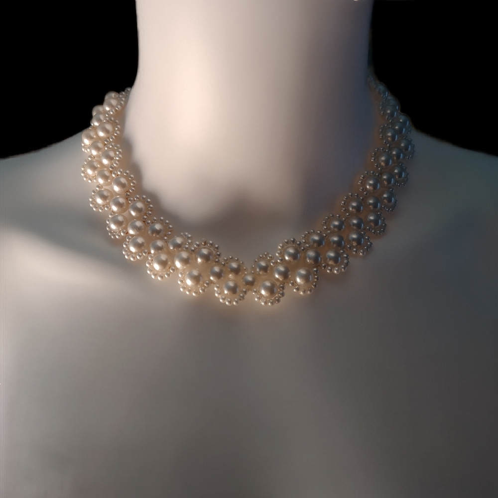 Estate Vintage Faux White Pearl Necklace Costume Jewelry 18.75" Length Can B 17"